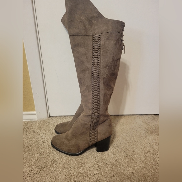 Taupe over the knee suede boots - Picture 1 of 3